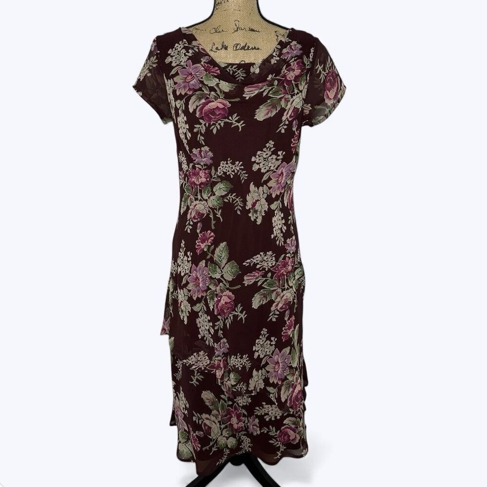 Connected Apparel Floral Maxi Dress Sz M Maroon Sheer Beaded Vtg Y2K Fairy 90s